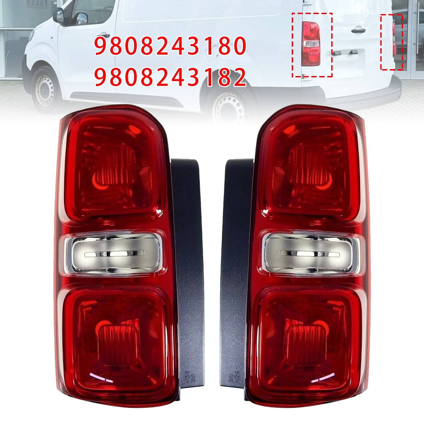 2016-2021 Peugeot Expert Left+Right Rear Tail Light Halogen 9808243180 9808243182