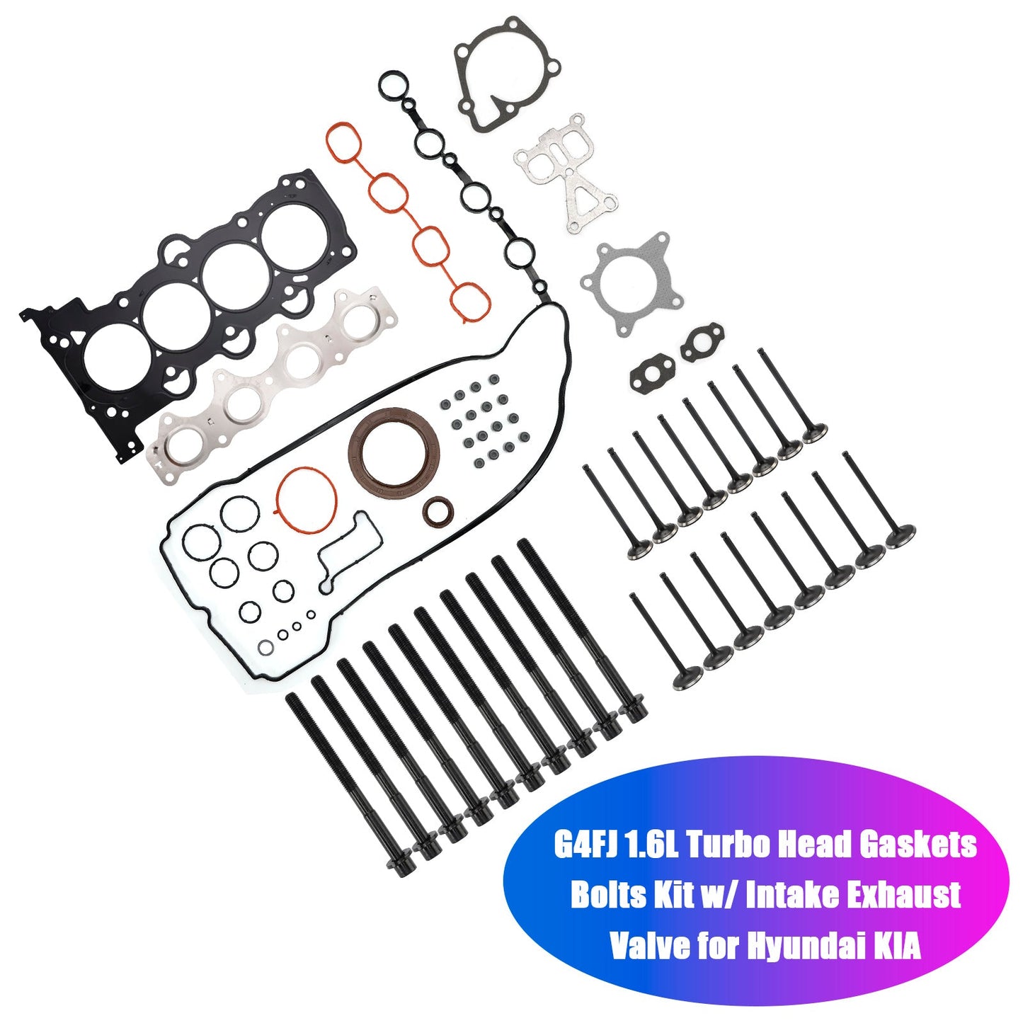 2018-2020 Hyundai Kona 1.6L GAS Turbocharged G4FJ 1.6L Turbo Head Gaskets Bolts Kit w/ Intake Exhaust Valve 23110-2B710