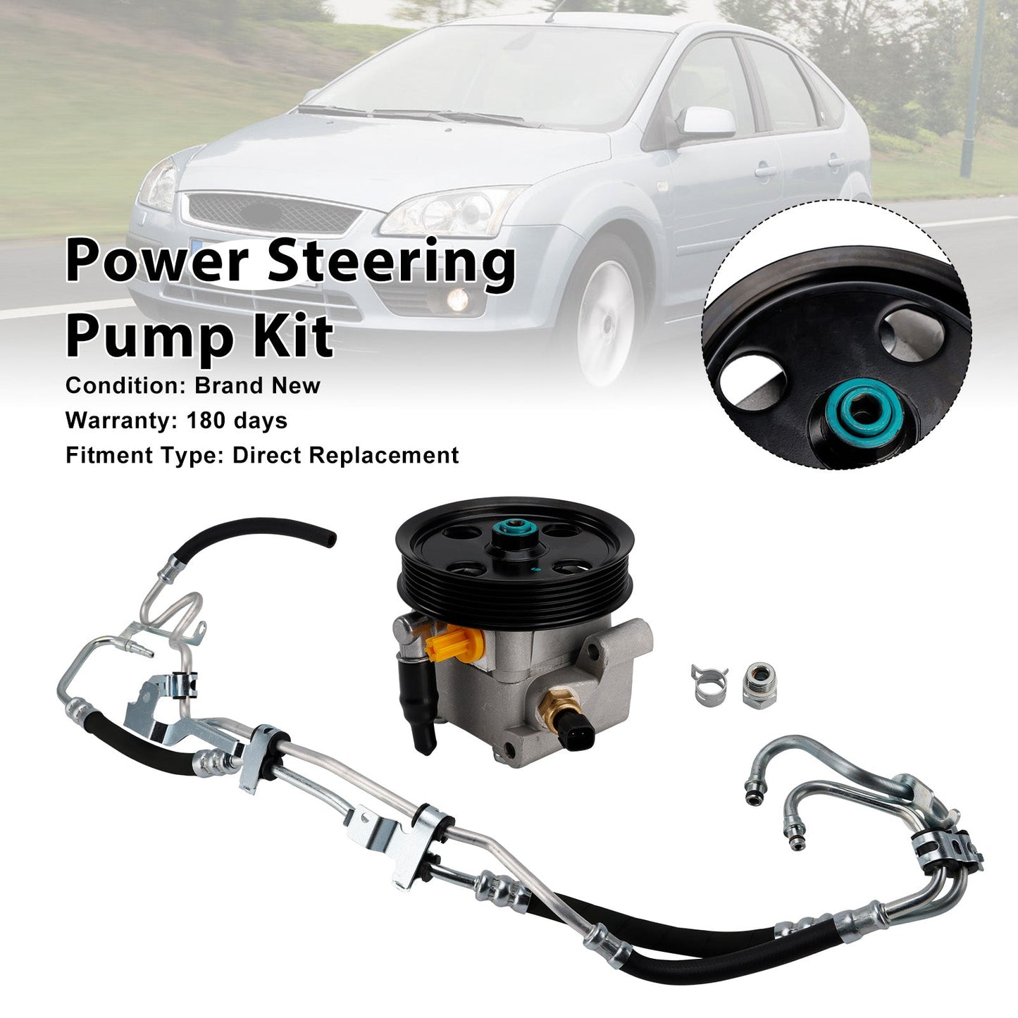 Power Steering Pump + High Pressure Pipe For 2007-2011 Ford C-Max 1743278