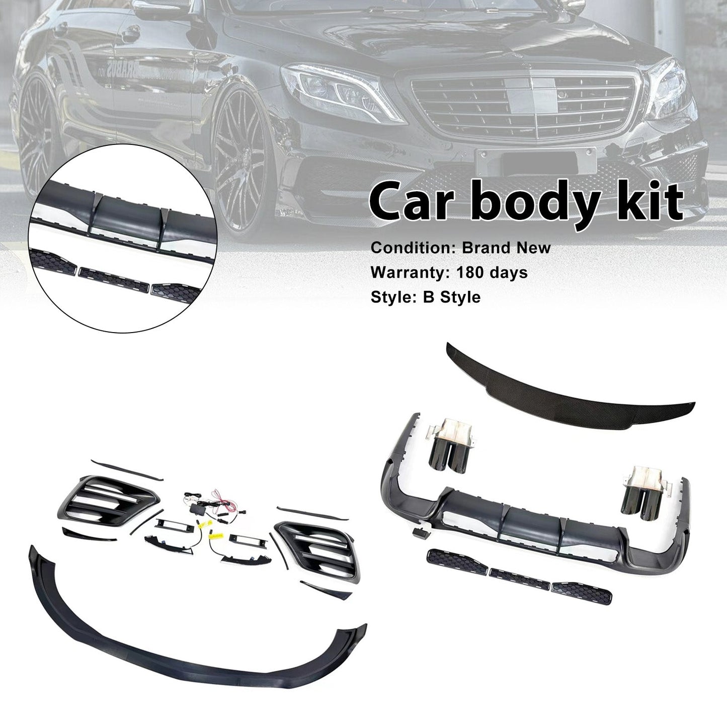 2021-2023 Fit Mercedes S-Class W223 S450 S500 Upgrade B Style Body Kit Bumper