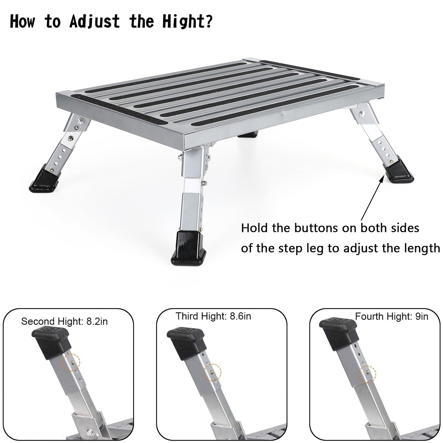 Folding Aluminum RV Step with Platform Stool Trailer Camper Working Ladder Portable