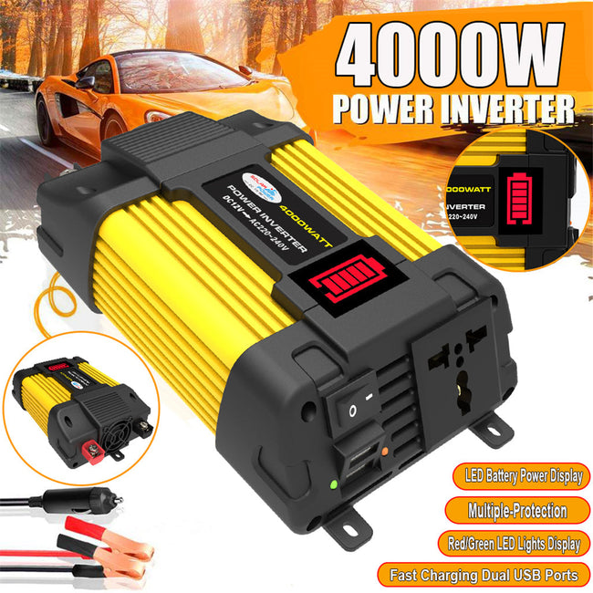 4000W Sine Wave Car Power Inverter w LED Display DC 12V To AC 220V Inverter
