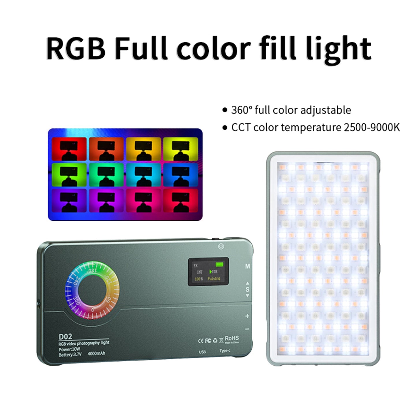 D02 RGB Fill Light Video Camera Mobile Phone Live Full-Color Led Fill Light