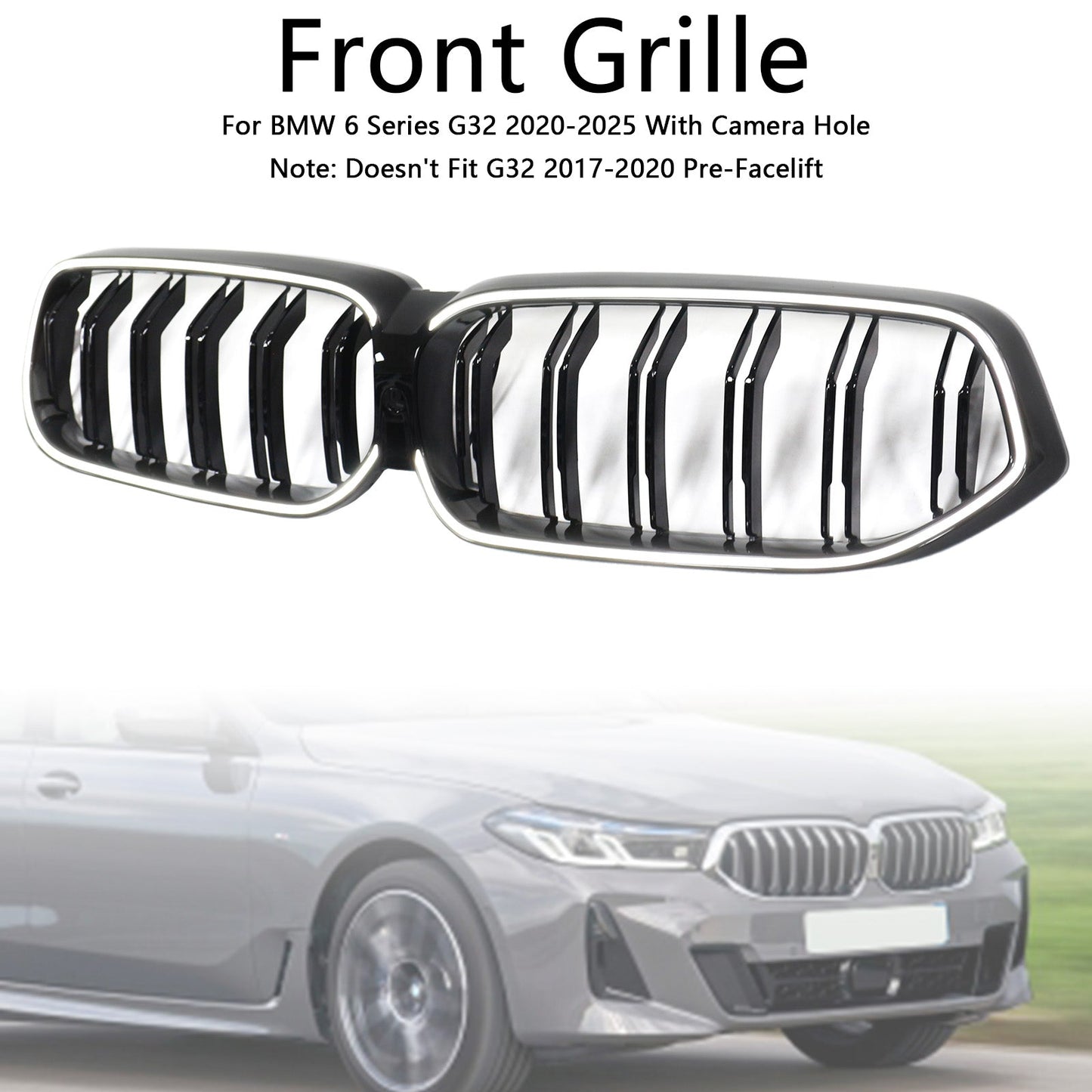 2020-2025 BMW 6 Series G32 Double Slat Black Front Kidney Grill Grille