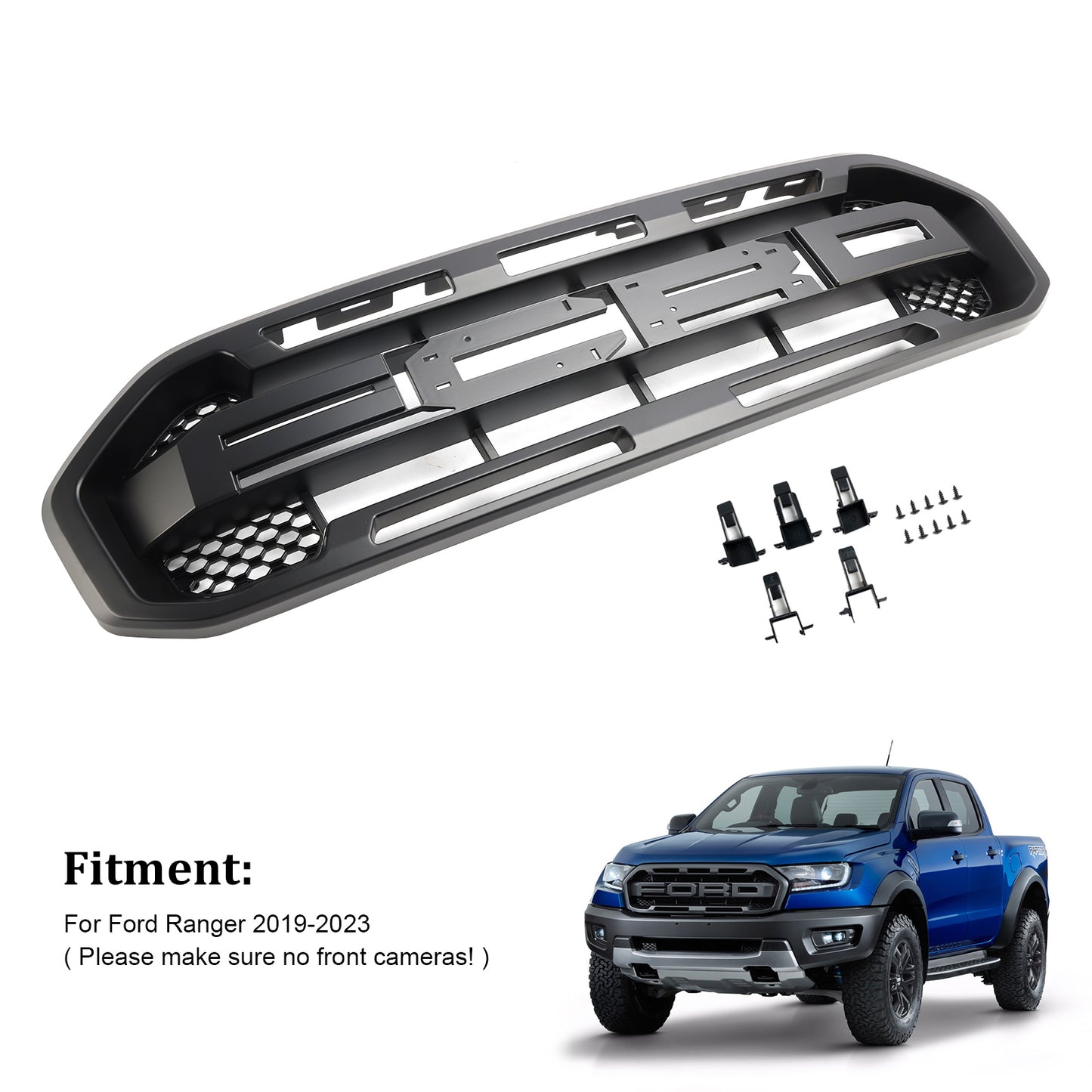 Black Raptor Style Front Bumper Grill Grille Fit Ford Ranger 2019-2023