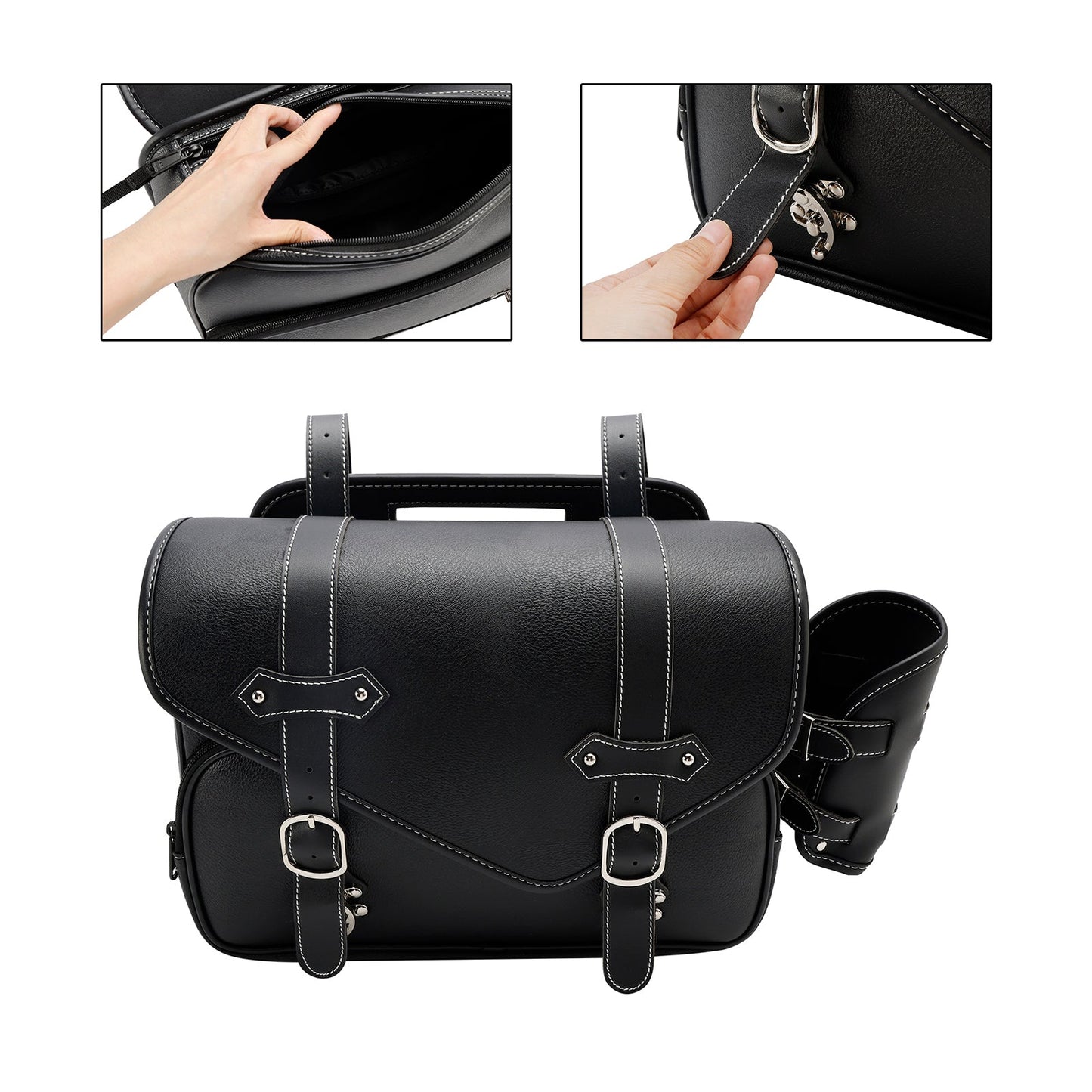 Tail Bag Pu Side Saddlebag Tail Bag Luggage Pouch Storage Black For Motorbike