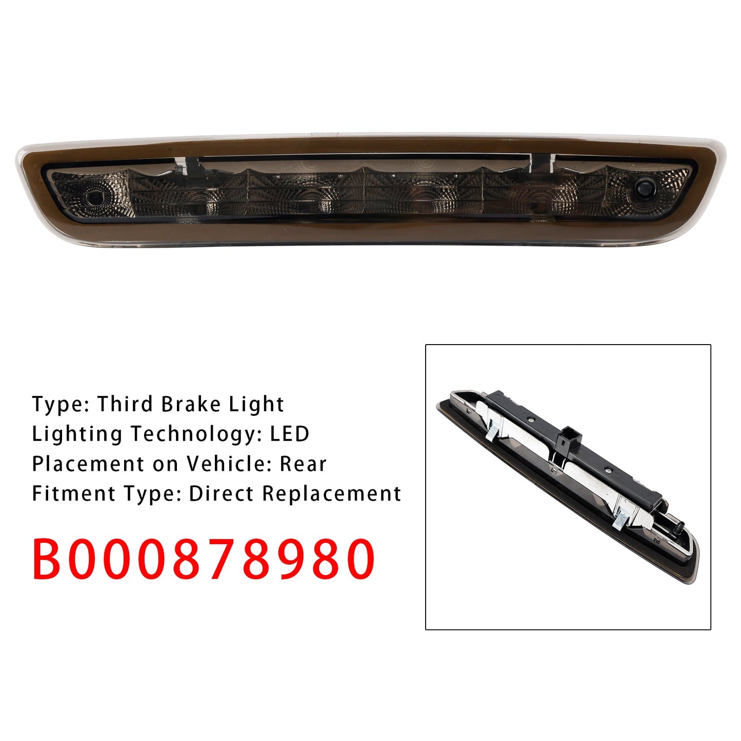 3RD Third Brake Light B000878980 For Peugeot 108 2014-2021 Black
