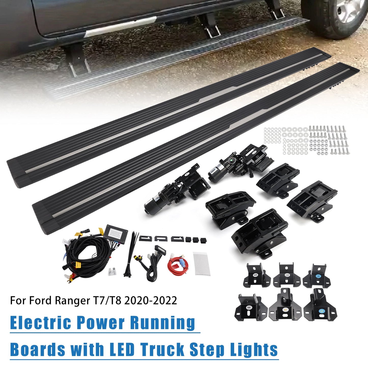 Electric Power Running Boards with LED Truck Step Lights For Ford Ranger T7/T8 2020-2022