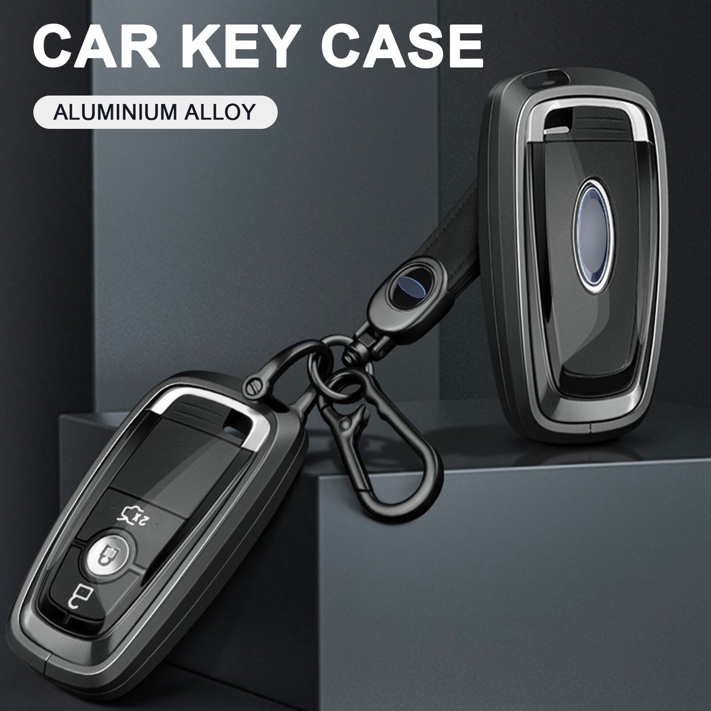 Aluminum Alloy TPU Silvery Car Key Case Cover With Buckle For Ford