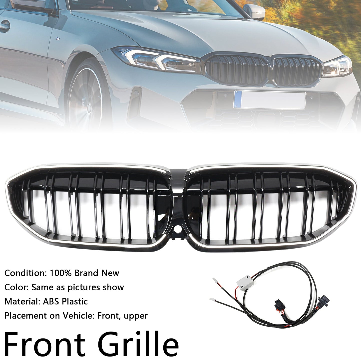 2019-2022 BMW 3 Series G20 Double Slat Black Kidney Grille 51138072085