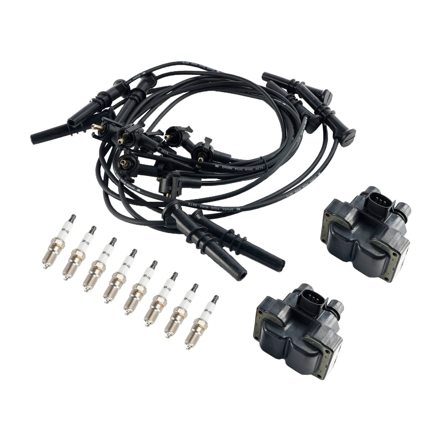 1997-1999 Ford E-150 Econoline Club Wagon V8 4.6L 2 Ignition Coil Pack 8 Spark Plugs and Wire Set FD487 SP432