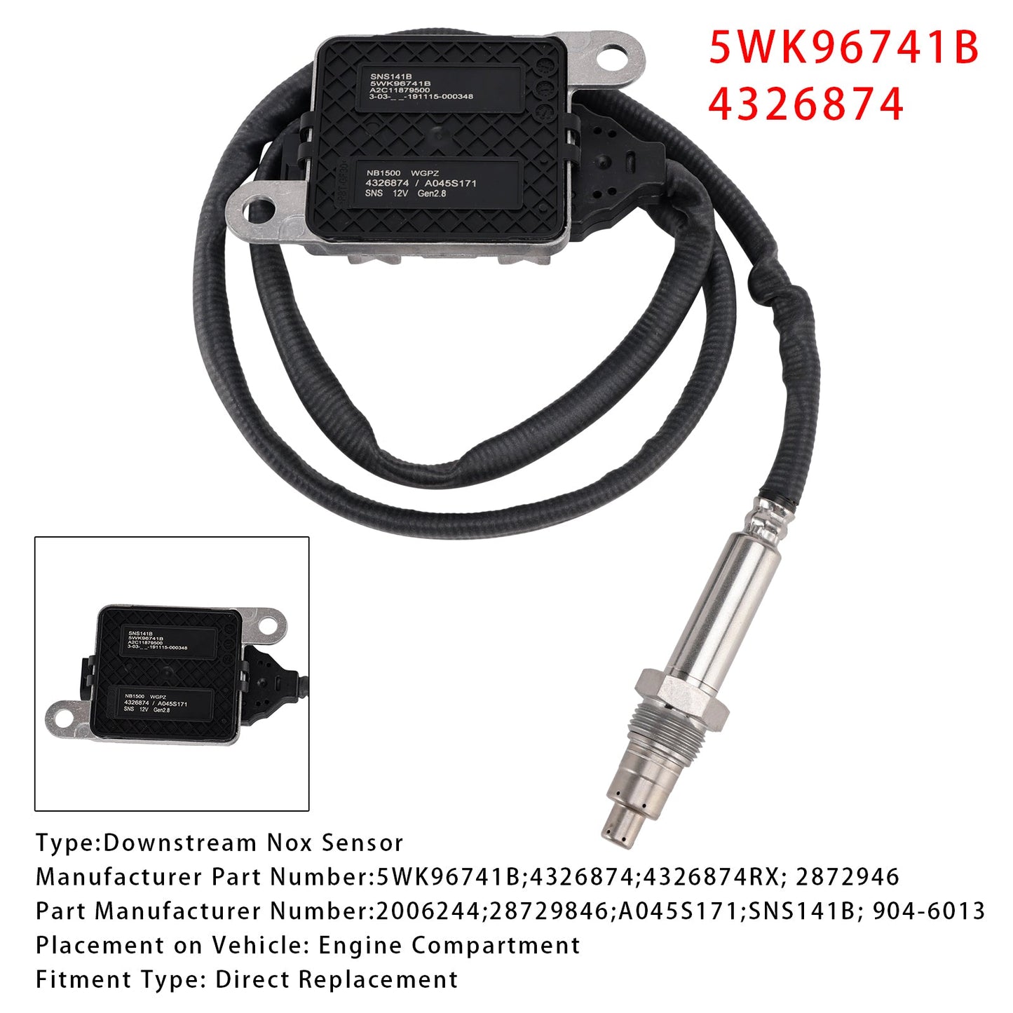 2013-2018 Peterbilt 587 L6 15.0L Downstream Nox Sensor 5WK96741B 4326874 2872946