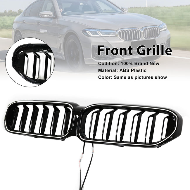 2021-2024 Fit BMW 5 Series G30 G38 Gloss Black Front Kidney Grille Double Slat