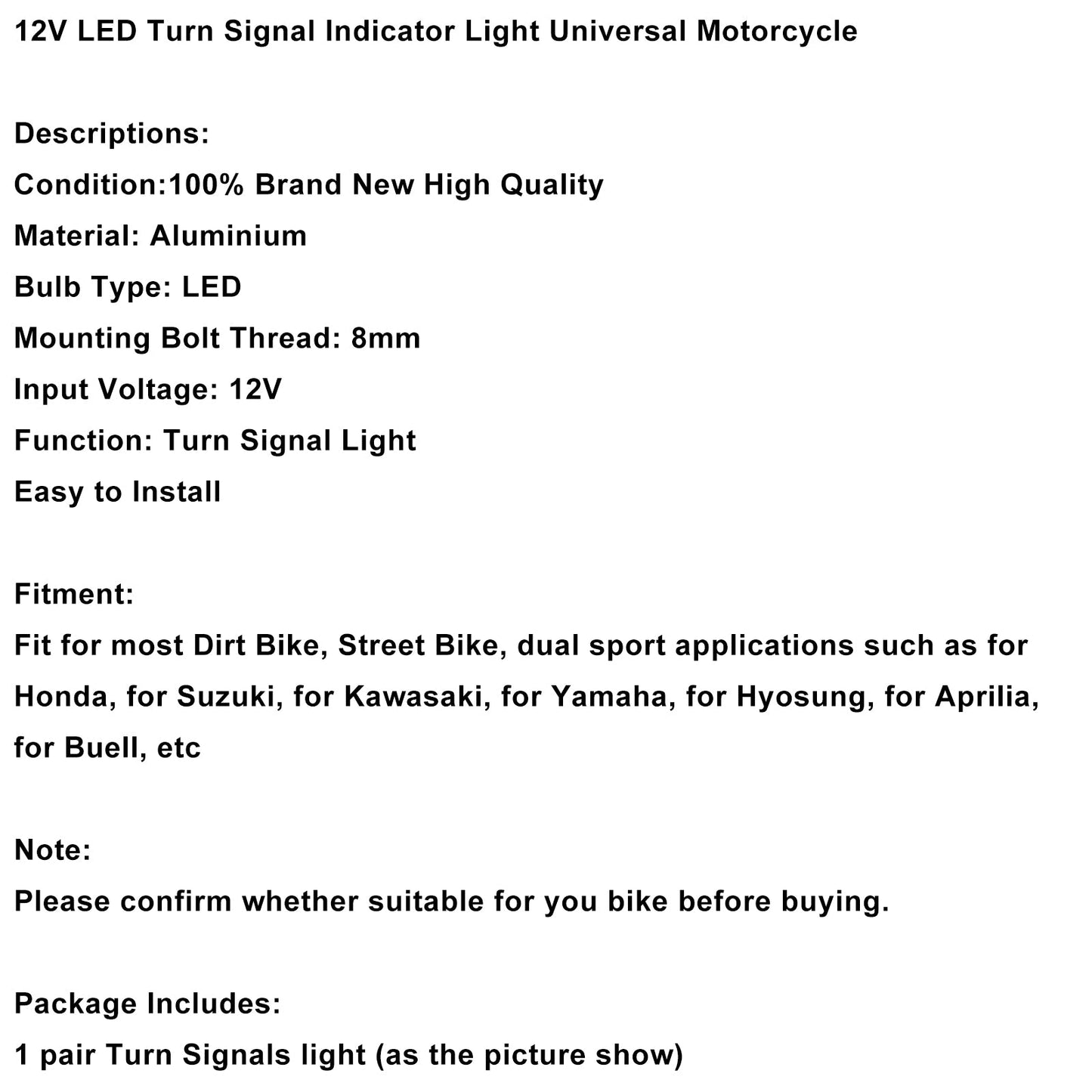 12V LED Turn Signal Indicator Light 8mm Universal Motorcycle For Yamaha