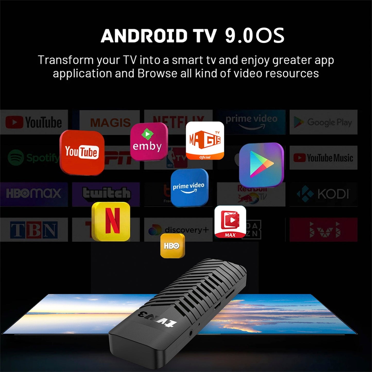 TVR3-S TV Stick Android14.0 Ram 1GB ROM 8GB Dongle Set-Top Box 4K Player TV BOX