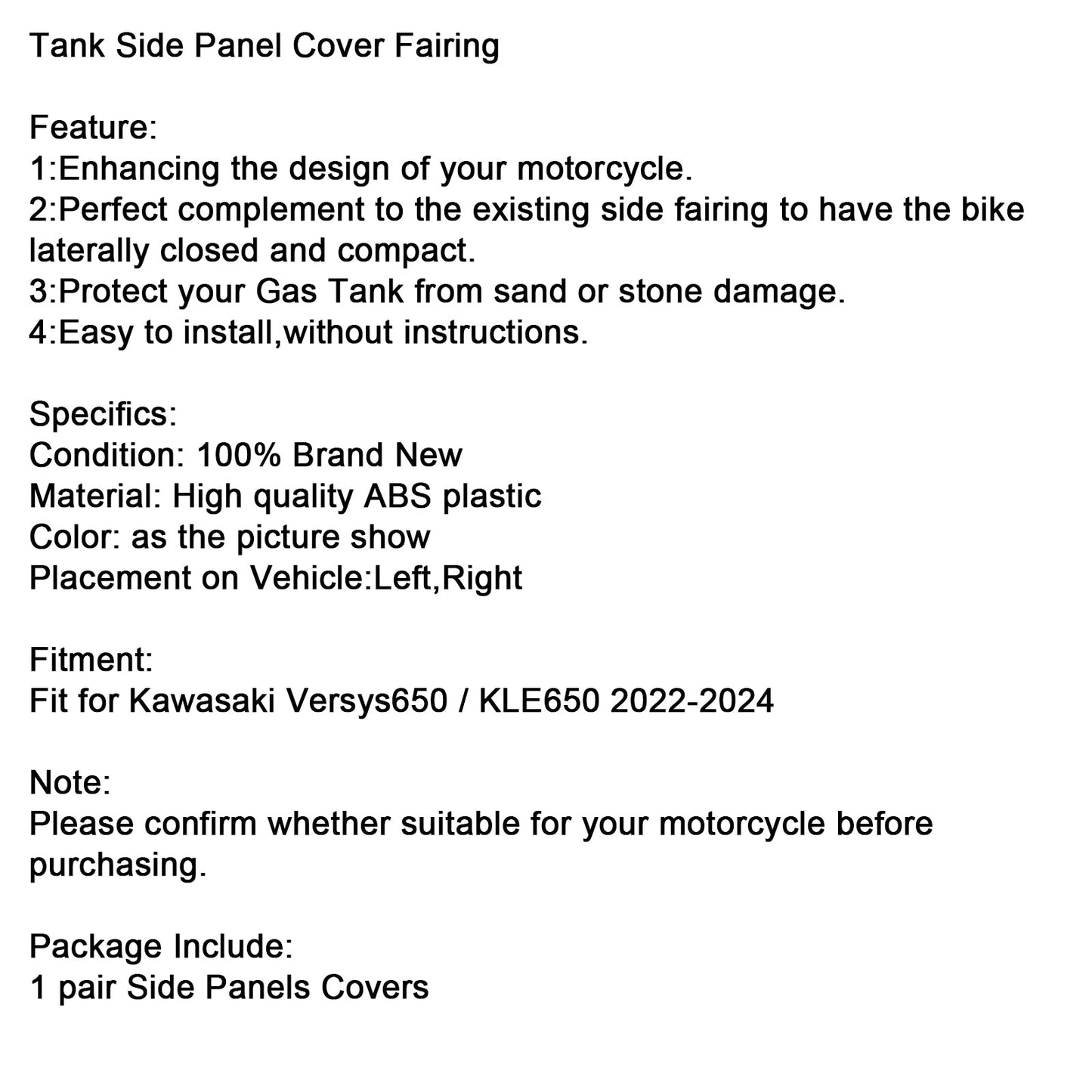 2022-2024 Kawasaki Versys 650 KLE650 Tank Side Cover Panel Fairing Cowl