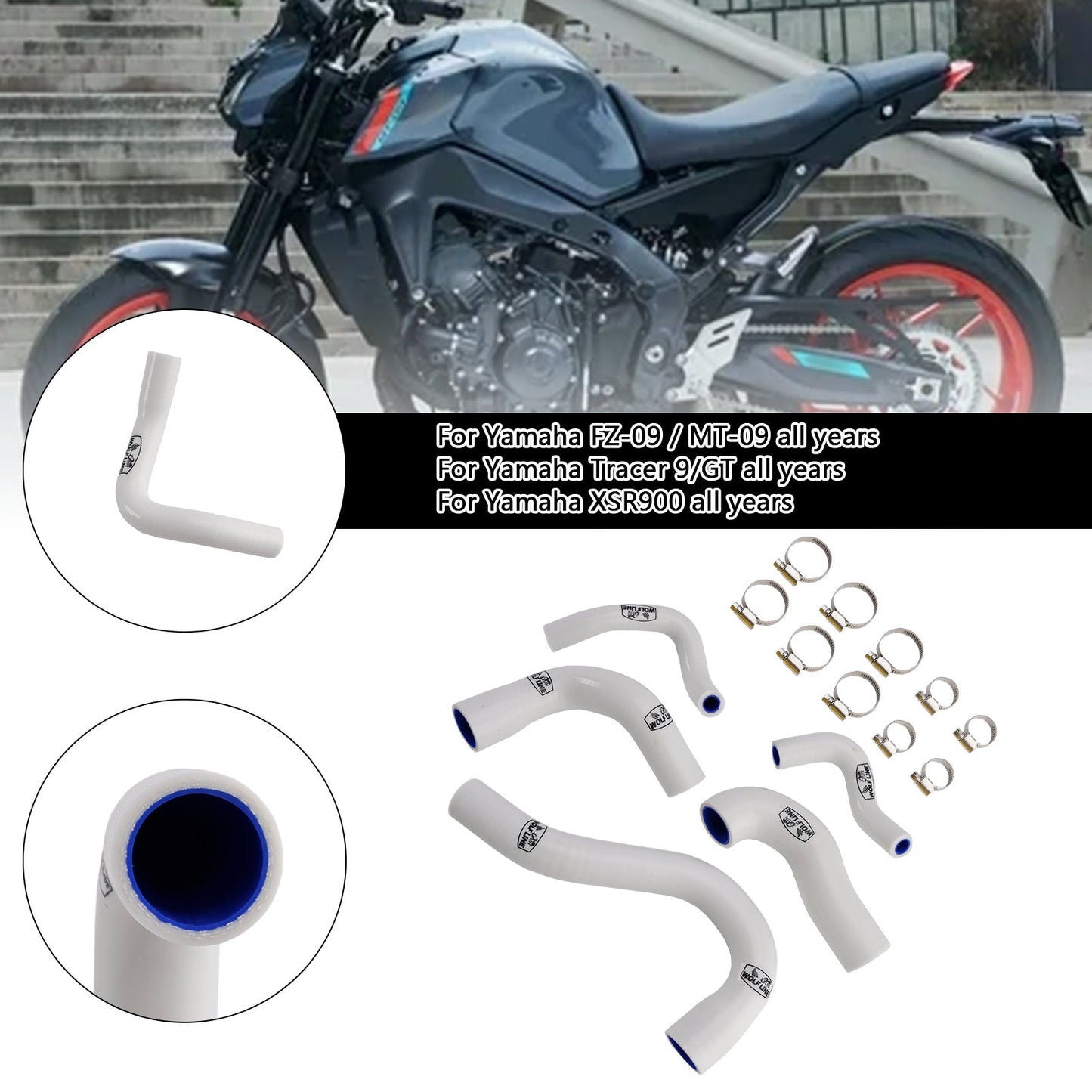 Yamaha MT-09 XSR900 Tracer 9/GT all years Silicone Radiator coolant Hose