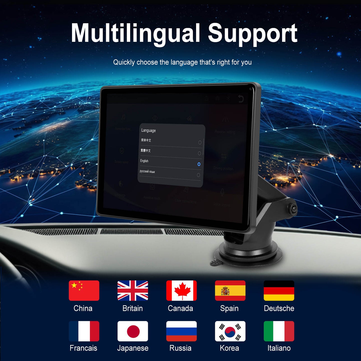 8" Touch Screen Apple CarPlay Android Auto Horizontal Vertical Switching Display