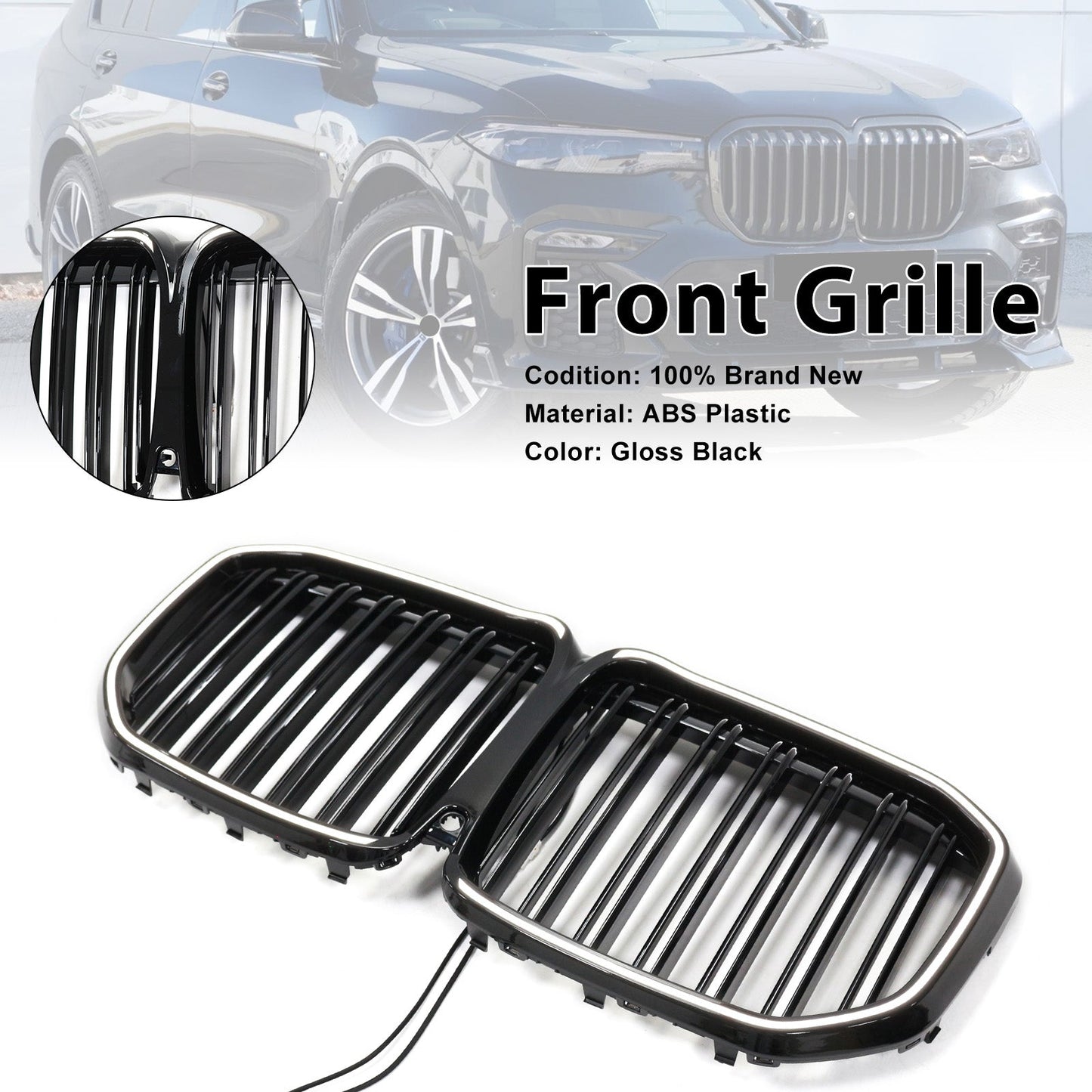 2019-2022 Fit BMW X7 G07 Double Slat Gloss Black Front Kidney Grill Grille