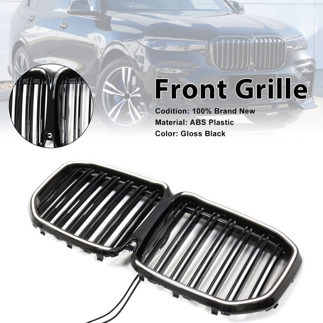 2019-2022 Fit BMW X7 G07 Double Slat Gloss Black Front Kidney Grill Grille