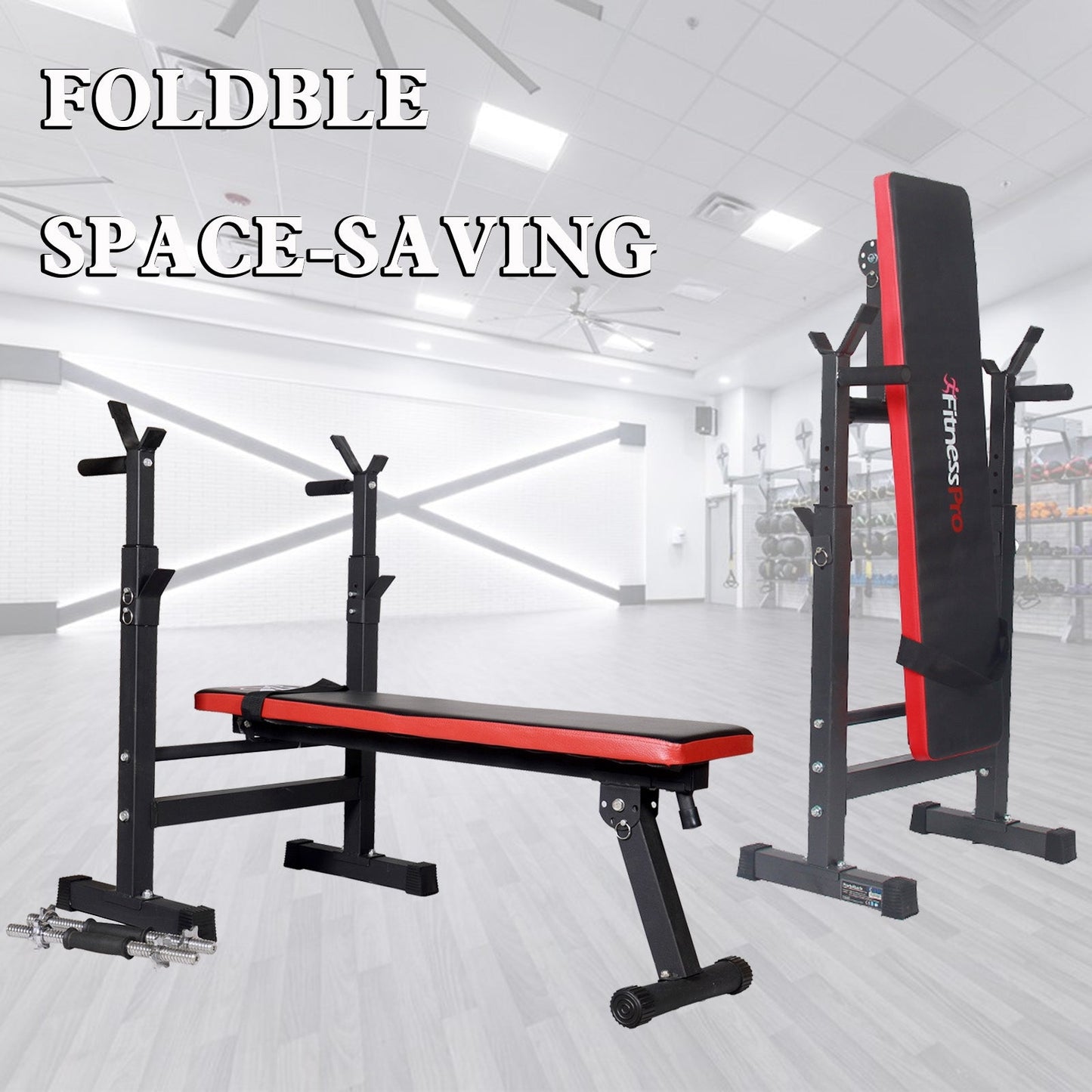 Adjustable Weight Bench Folding Bench Press Bench w/Barbell Rack Pec workout