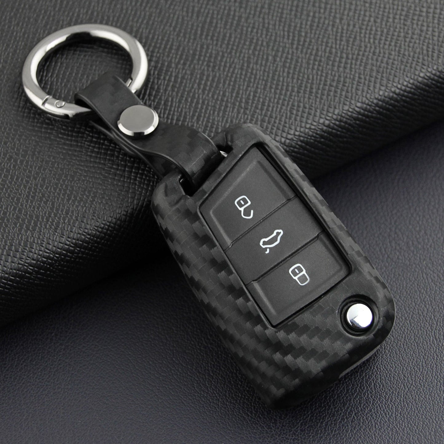 Leather Silicone Car Key Case Cover With Buckle For Volkswagen Golf MK7
