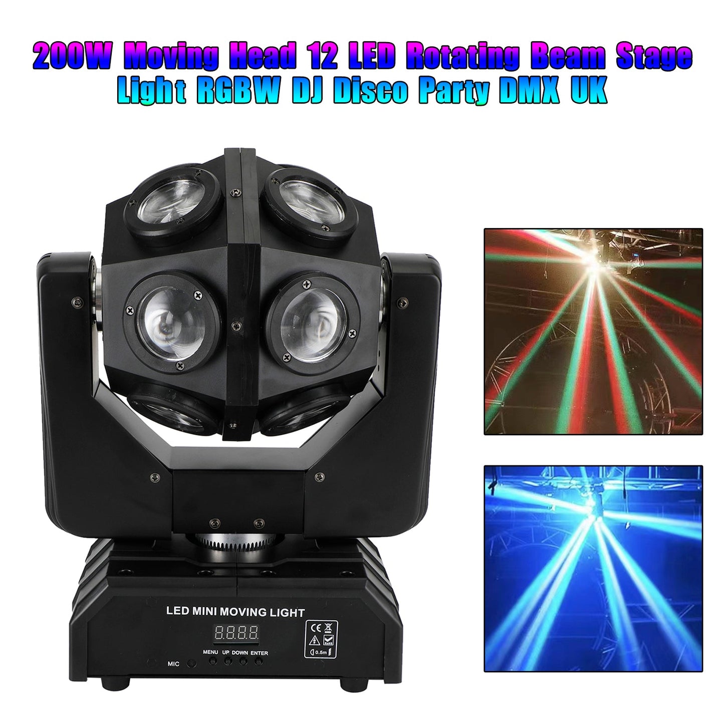 200W Moving Heads DJ Lights 12 LED Rotating Beam Moving Heads Stage Light RGBW DMX 512 DJ Lights for Disco/Party