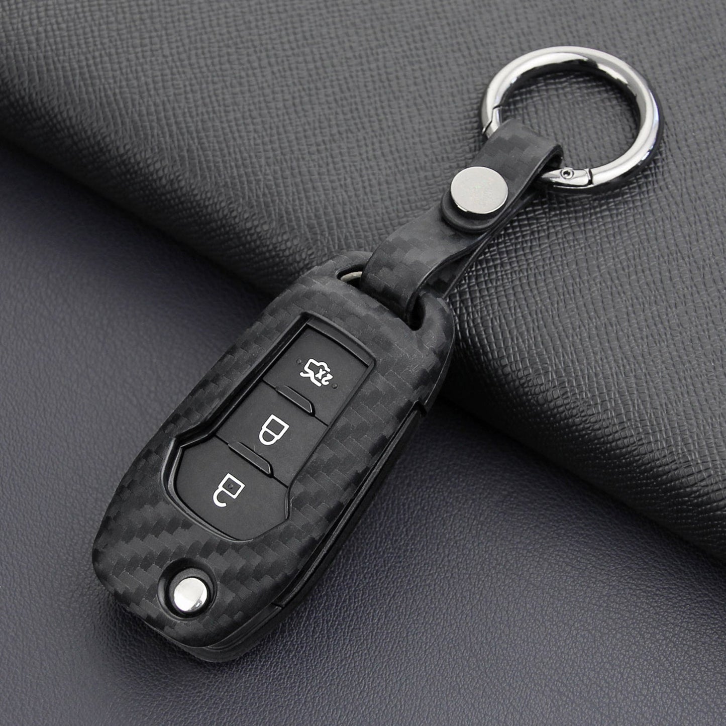 Leather Silicone Car Key Case Cover With Buckle For Ford