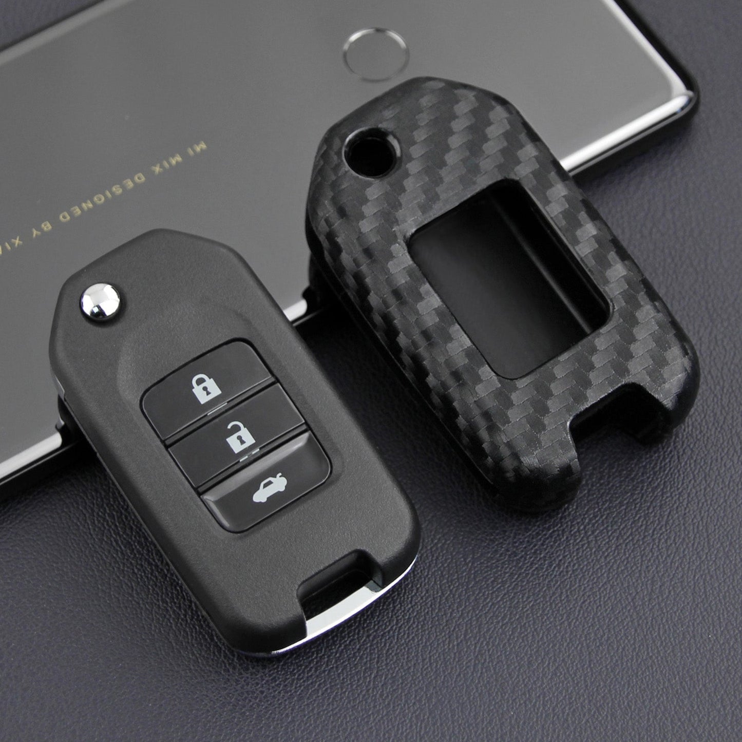 Leather Silicone Car Key Case Cover With Buckle For Honda Accord