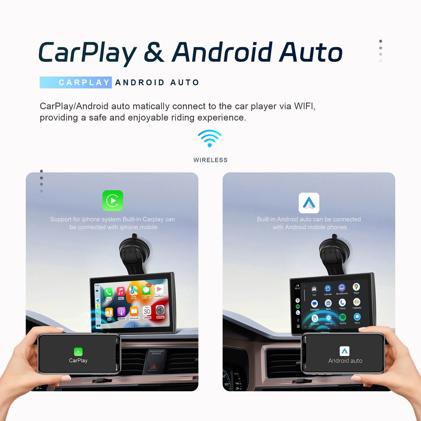 7-inch Full Touch Screen Apple CarPlay Android Auto Switching Display AHD Camera
