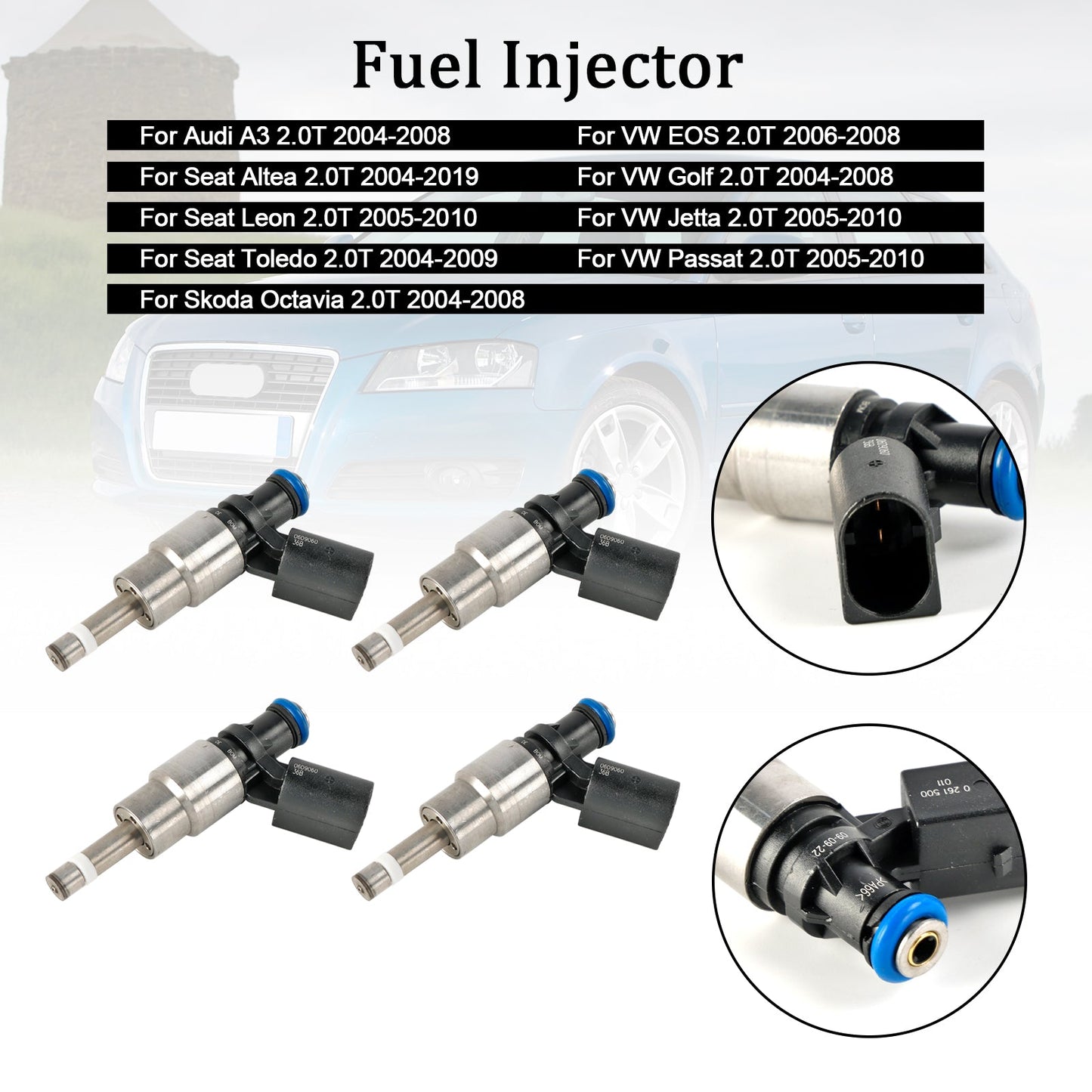 2004-2008 Skoda Octavia 2.0T 4PCS Fuel Injector 0261500011 06D906036B