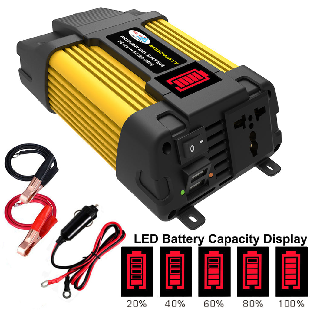 4000W Sine Wave Car Power Inverter w LED Display DC 12V To AC 220V Inverter