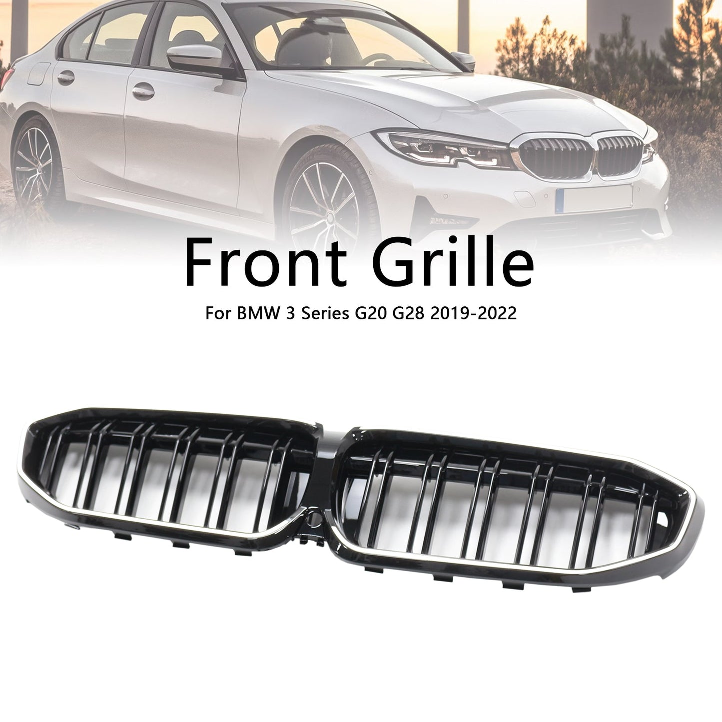 2019-2022 BMW 3 Series G20 Double Slat Black Kidney Grille 51138072085