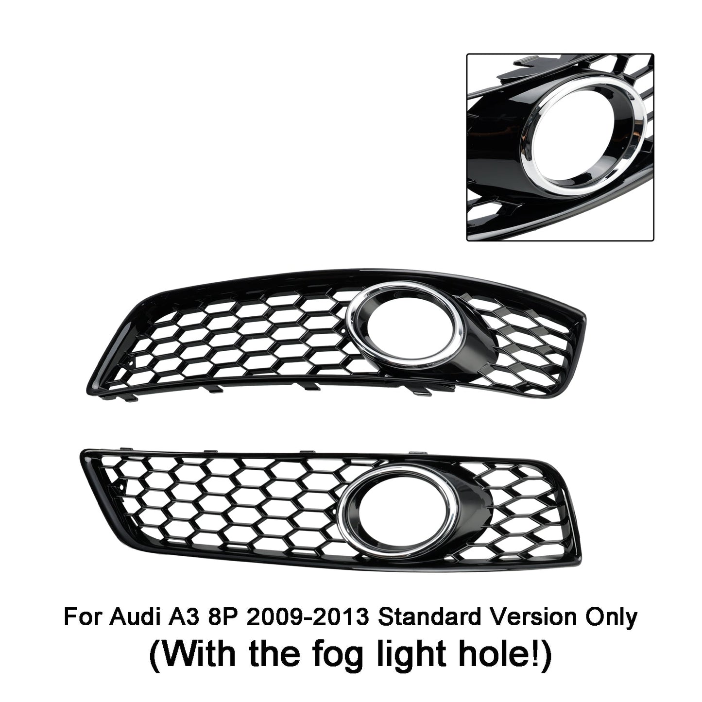 2009-2013 Audi A3 8P Honeycomb Bumper Front Fog Light Grille Grill Cover