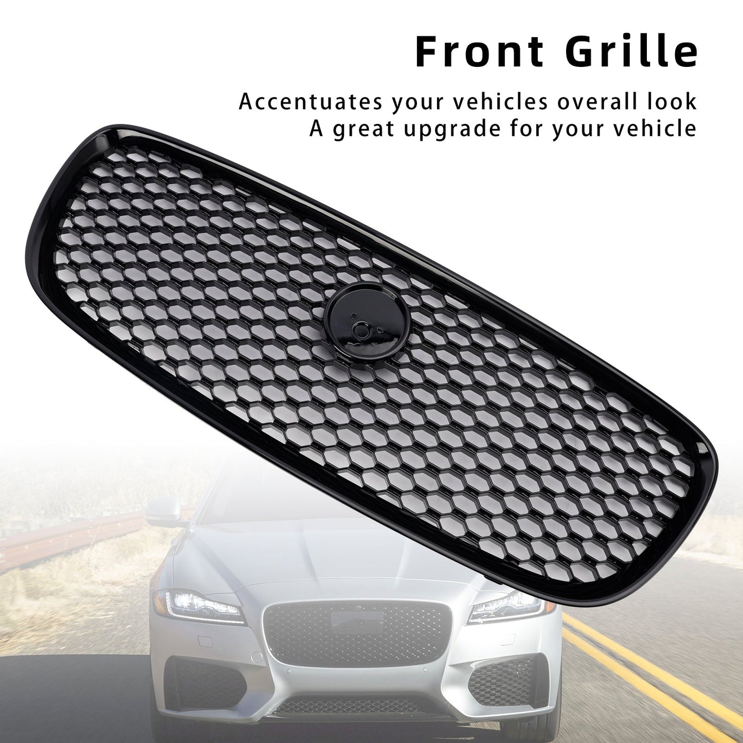 2016-2019 Jaguar XF XF-R Style Front Bumper Grill Grille Gloss Black