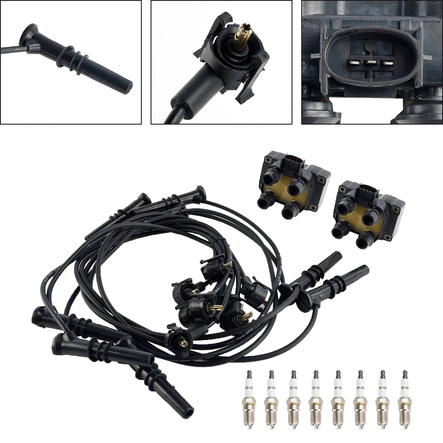 1997-1999 Ford E-150 Econoline Club Wagon V8 4.6L 2 Ignition Coil Pack 8 Spark Plugs and Wire Set FD487 SP432