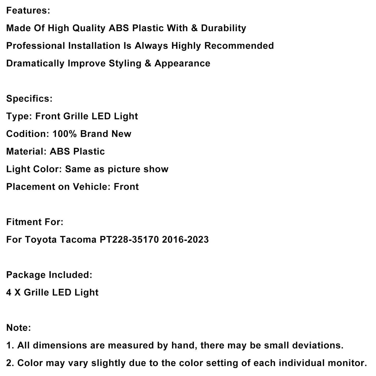 2016-2023 Toyota Tacoma Smoked Lens Amber Light Front Grille LED Light Kit