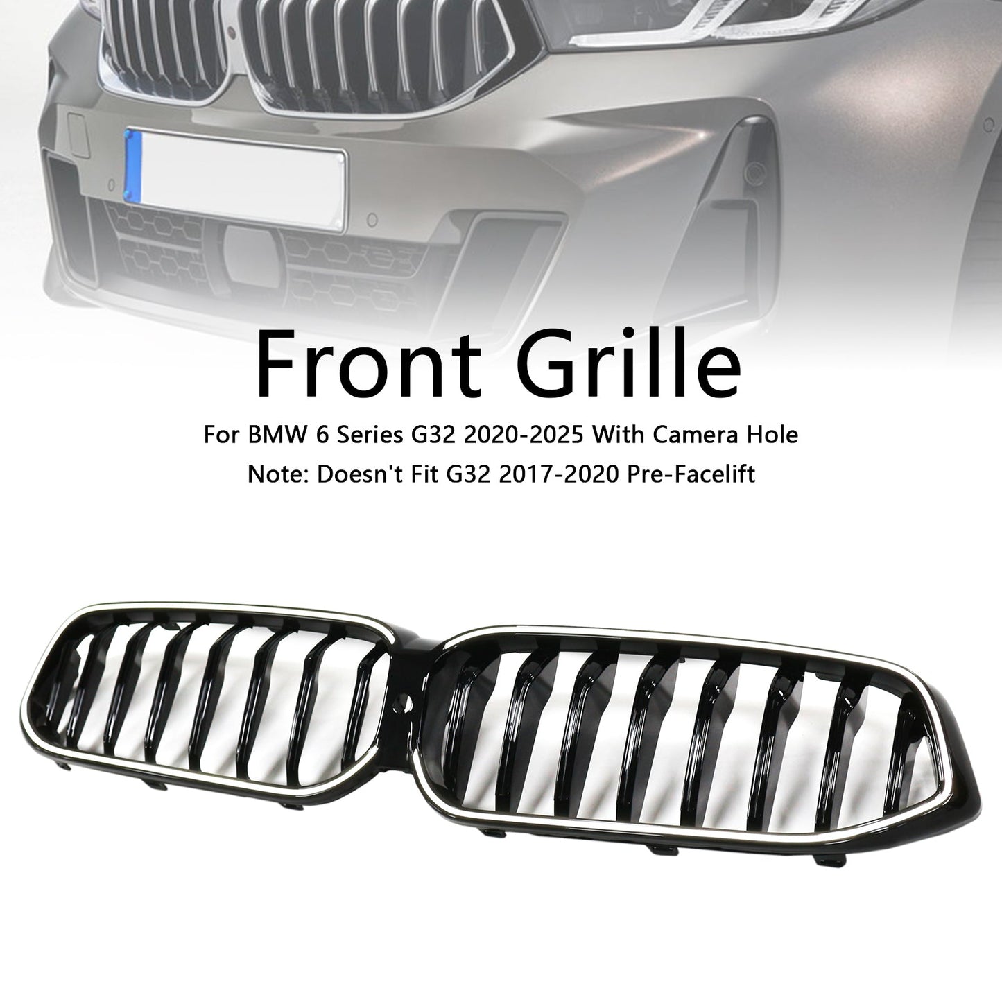 2020-2025 BMW 6 Series G32 Glossy Black Front Kidney Grill Grille