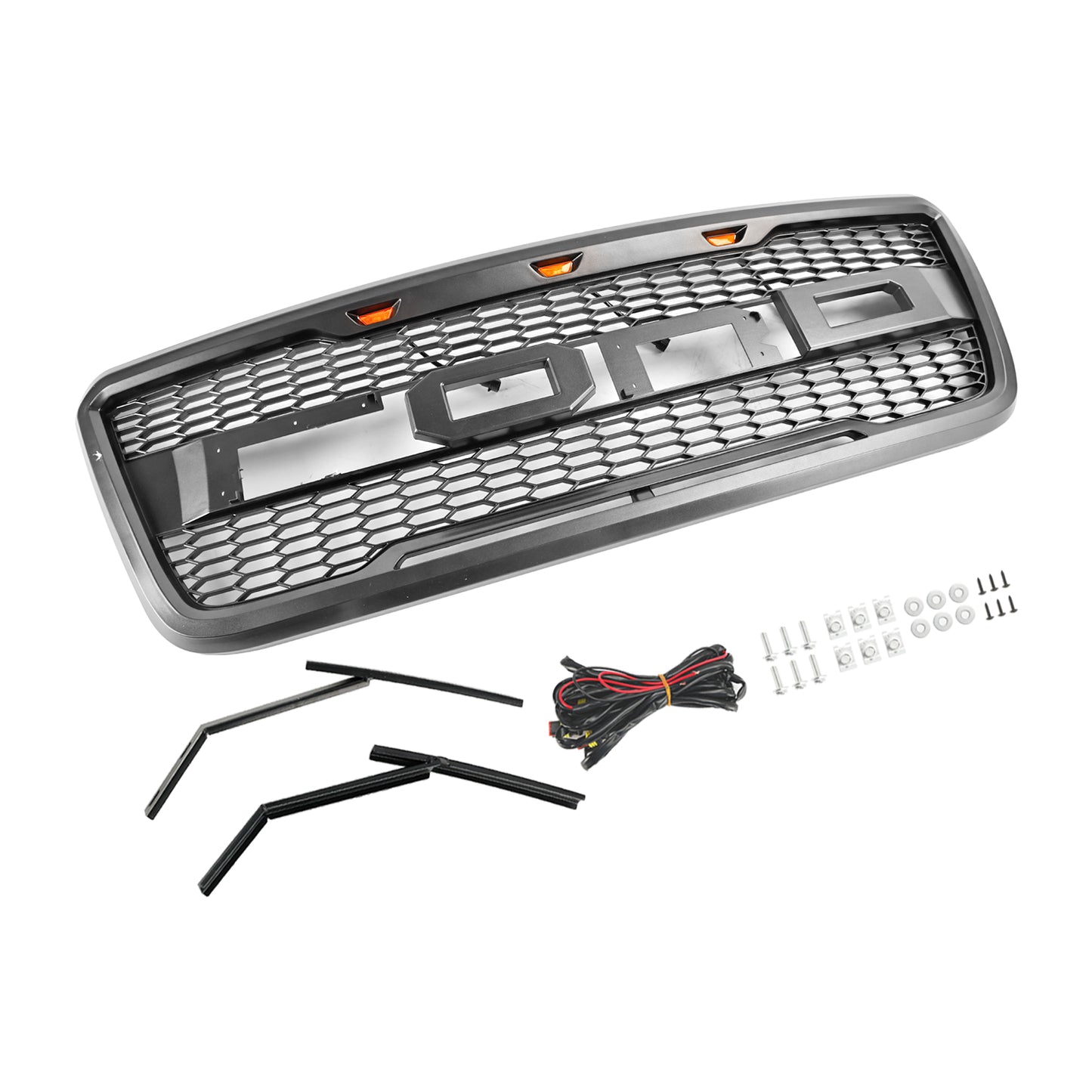 Raptor Style Front Mesh Hood Grille Grill Fit Ford F150 2004-2008 With LED