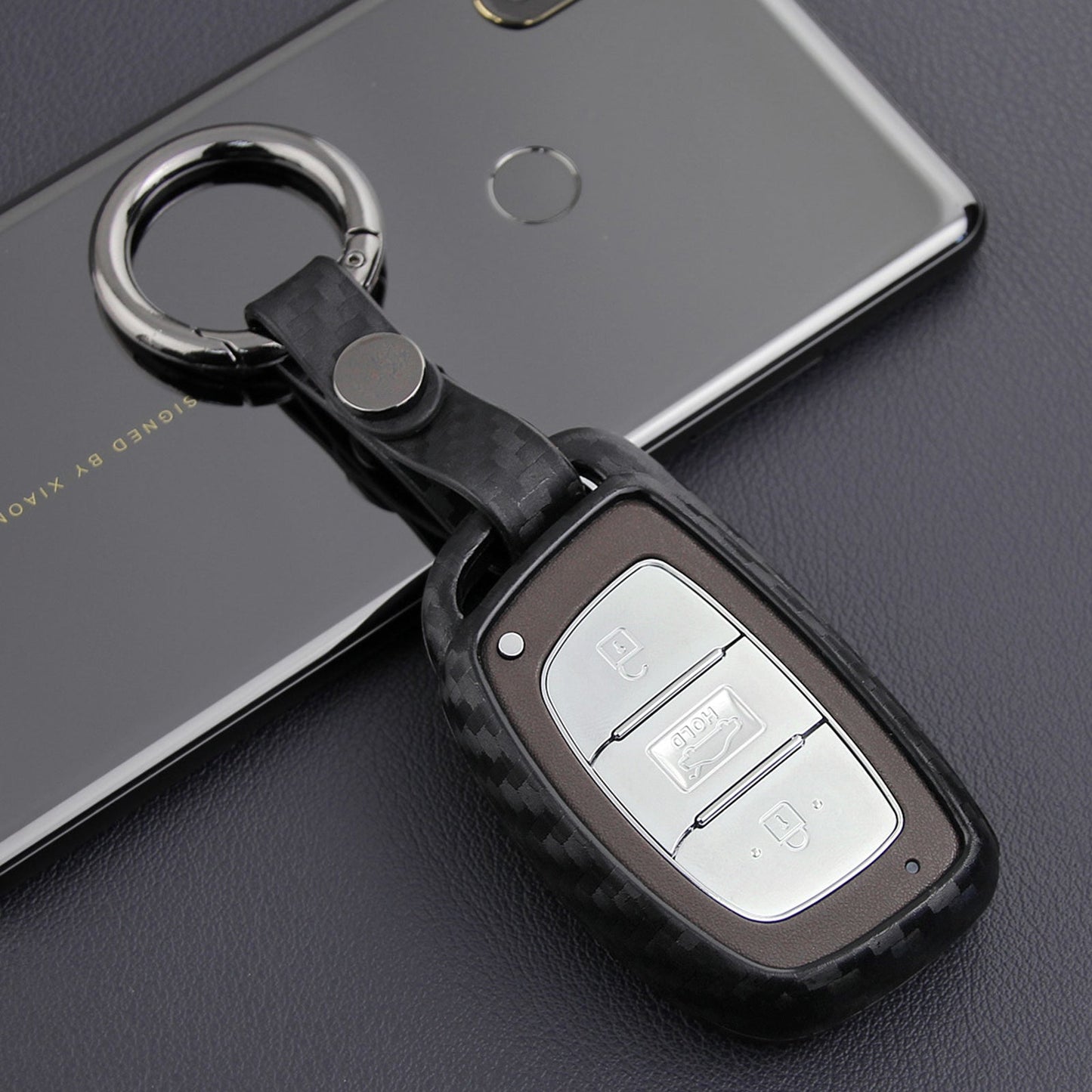 Leather Silicone Car Key Case Cover With Buckle For Hyundai