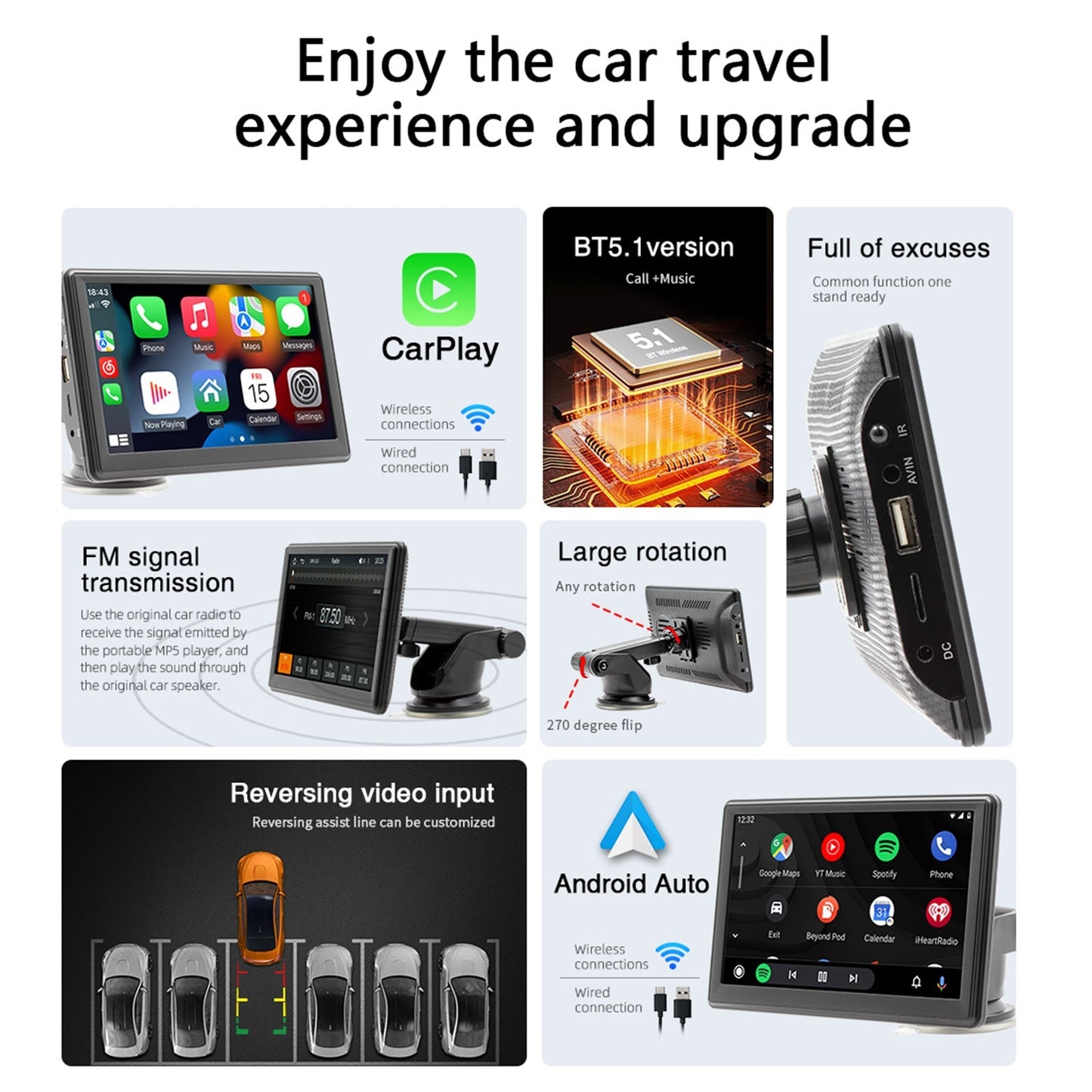 7" Bluetooth Wireless Carplay Stereo Radio FM Car MP5 Player + 4 LED Camera