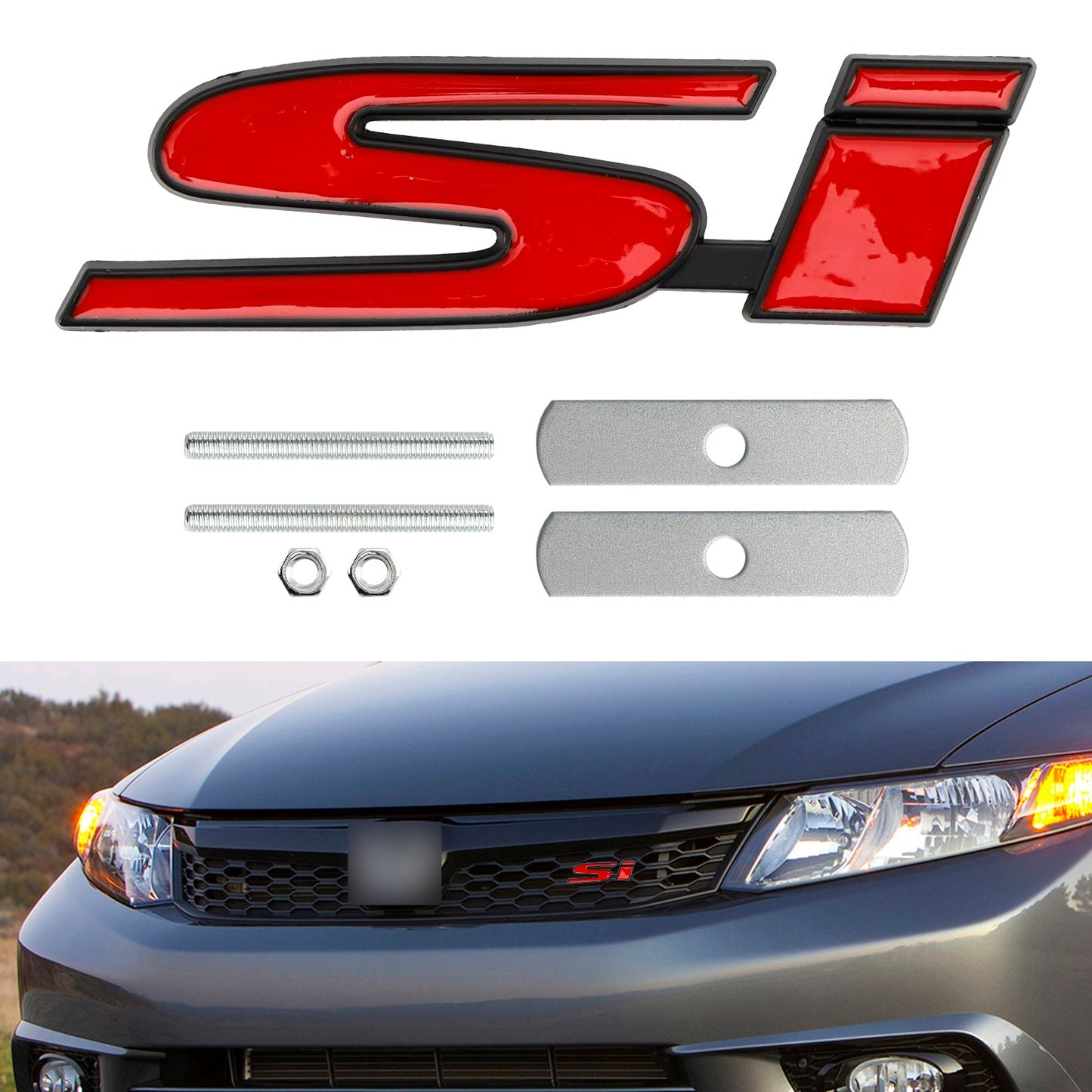 Si Front Grille Emblem Decal Badge for Honda red-black