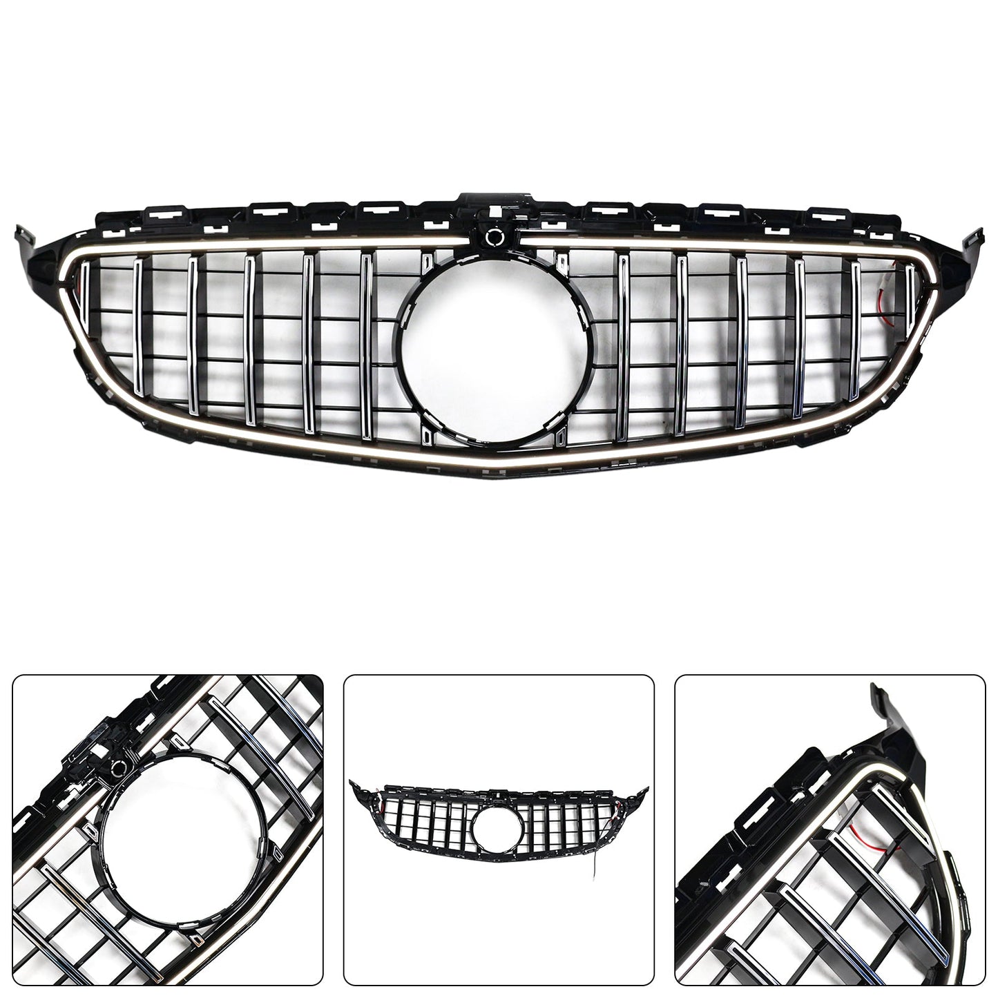 2015-2021 Mercedes W205 C250 C300 W/LED Chrome Front Bumper Grill Grille