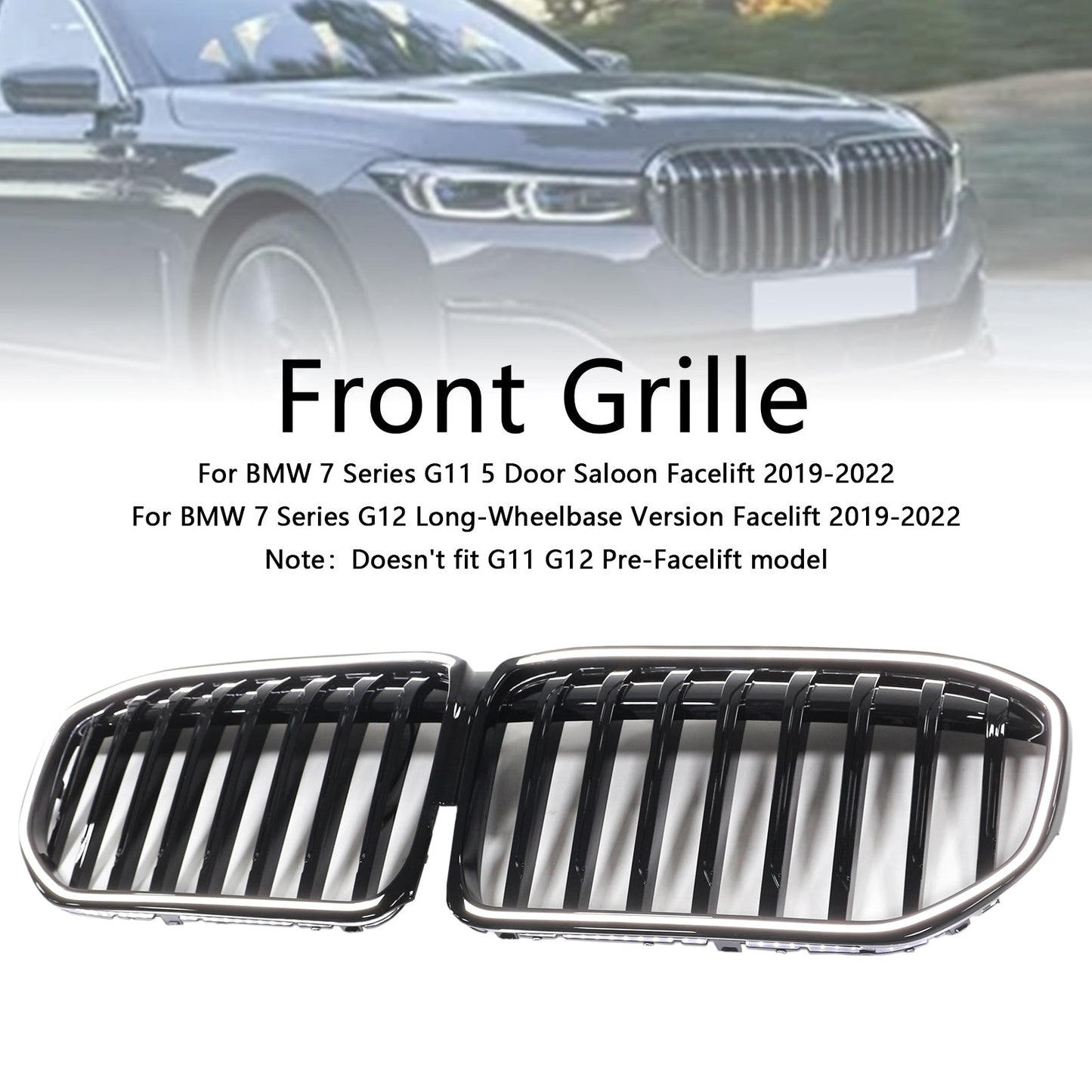 2019-2022 BMW 7 Series G11 G12 Single Slat Gloss Black Front Grill Grille Fit