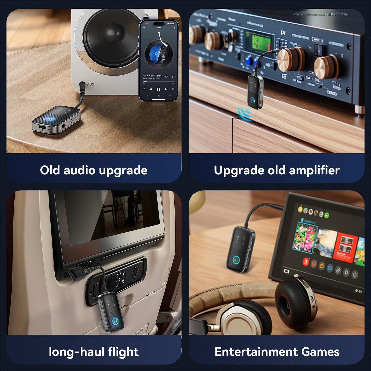 Bluetooth Receiver Transmitter Two-in-One AUX Car Hands-free Adapter Two-to-Two