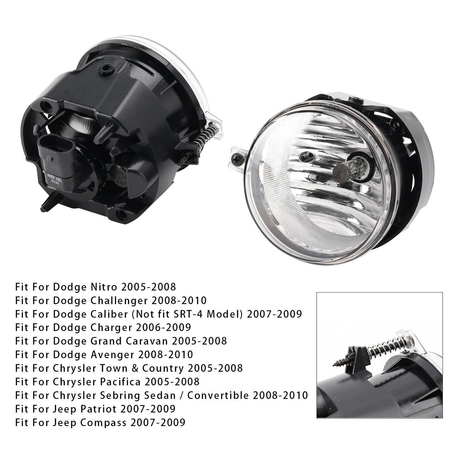 Pair Fog Lights For Dodge Chrysler Caliber Jeep Compass 4805857AA