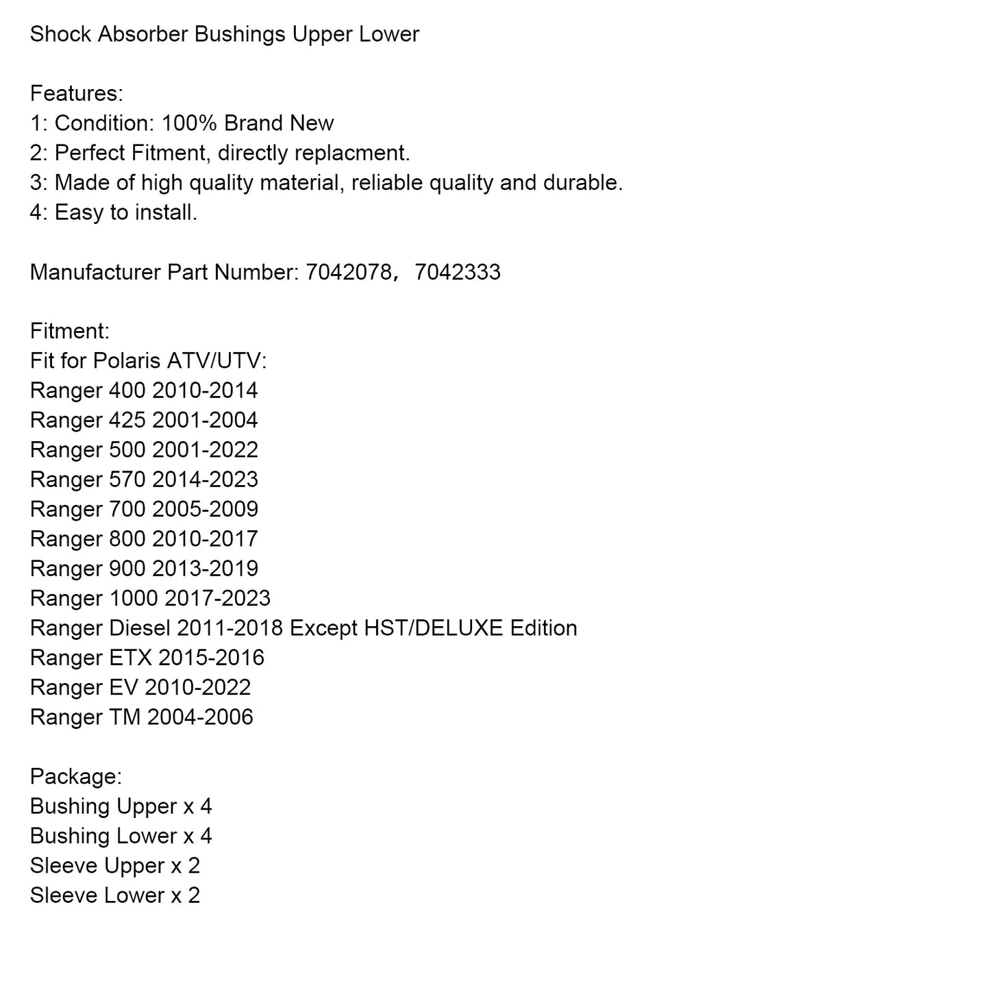 7042078 7042333 Shock Absorber Bushings For Polaris Ranger 1000 900 800 700 570