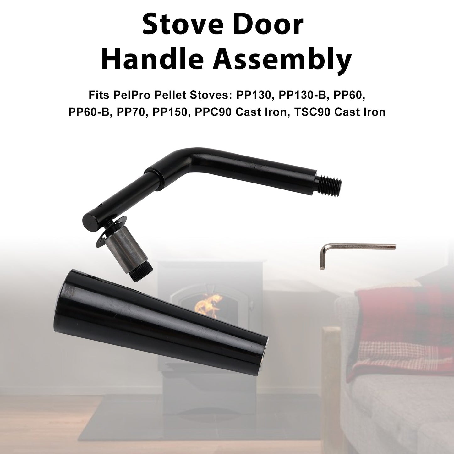Quadra-Fire Stoves Outfitter-I/II Threaded Door Handle Assembly for PelPro Stoves PP60 PP70 PP130 PP150 PPC90 TSC90 Pleasant Hearth Stoves PH35PS PH50CABPS PH50PS # SRV7093-024D