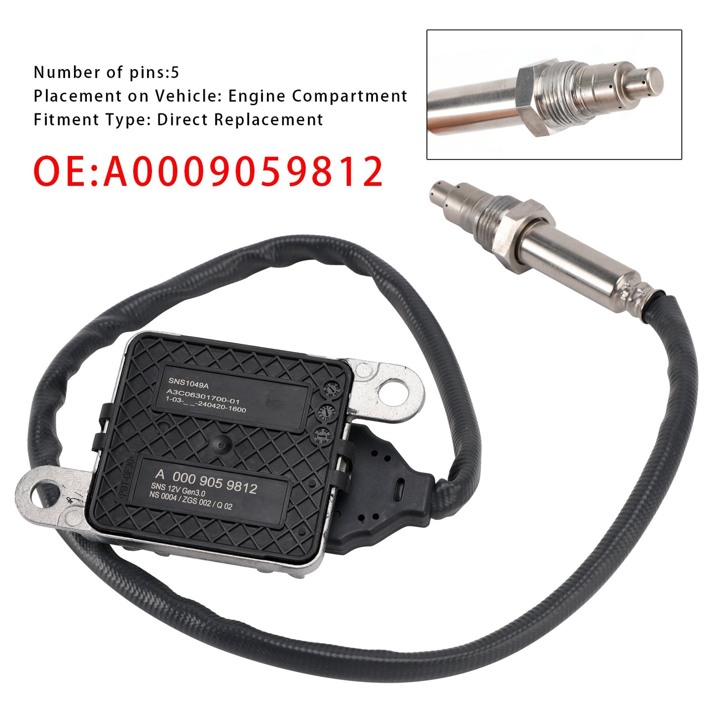 2018-2021 Mercedes-Benz Sprinter 4-T B907,B910 2.1 Chassis Cab Nox Nitrogen Oxide Sensor A0009059812