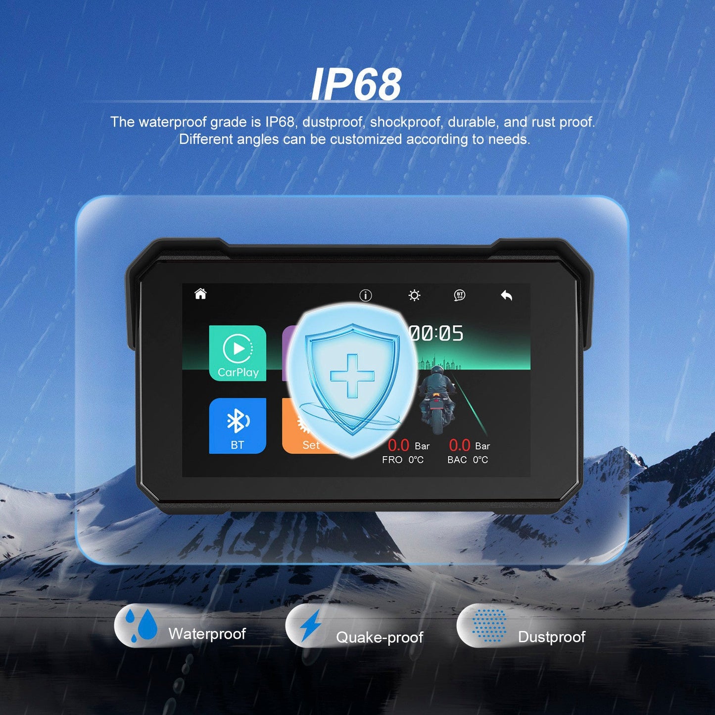 5-inch Wireless CarPlay Android Auto Navigation Waterproof for Motorcycles